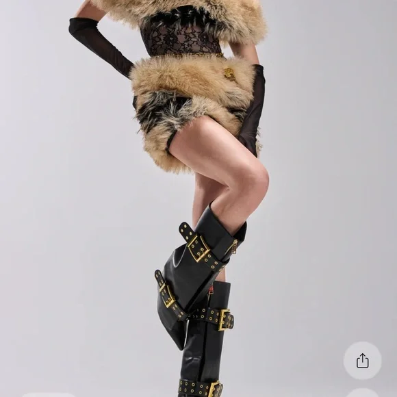 AKIRA Black and Cream Faux Fur Dress - Picture 3 of 5